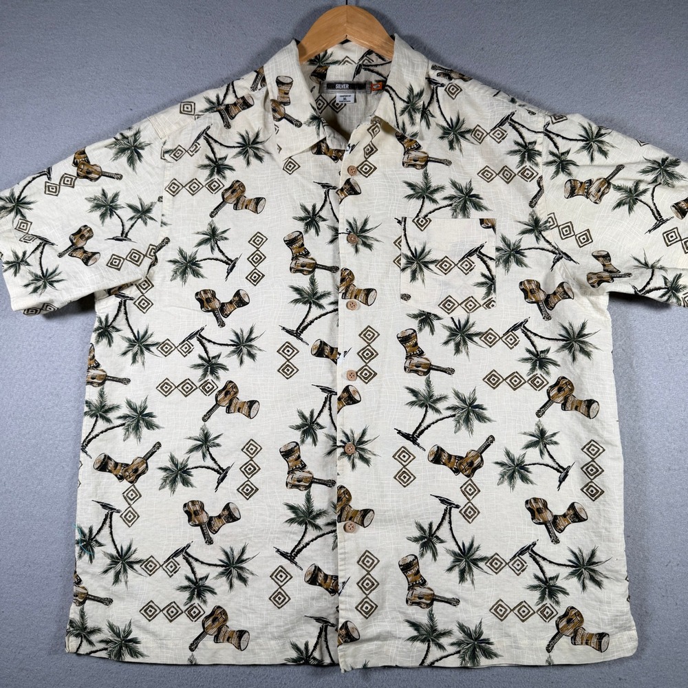 Vintage Quiksilver Edition Mens XL Linen‎ Blend Tropical Palm Tree Shirt R509870